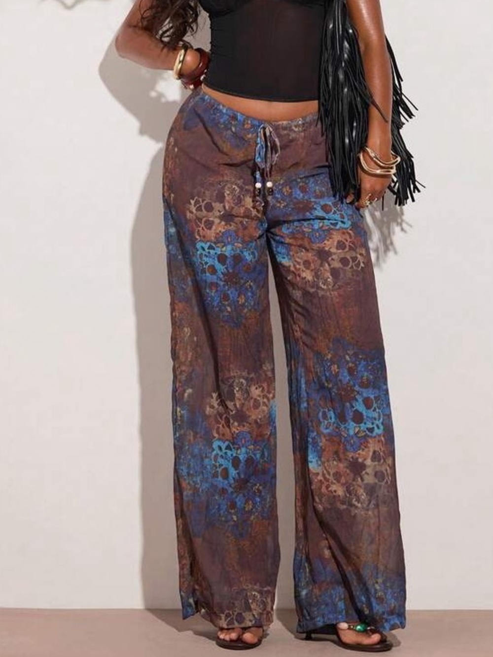 Musera MWT Multicolor Wide-Leg Sheer Mesh Pants Sz XS